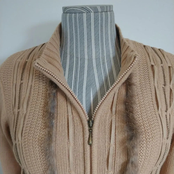 Conrad C Tan Knit Zipper Cardigan, SP - Picture 3 of 10